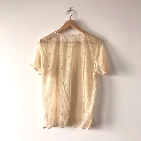 American Apparel Blush Lace Tee with Satin Lined Collar and Hem size M - Picture 3 of 9